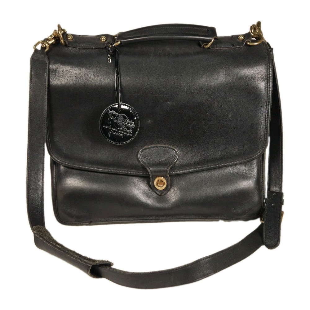 VTG Jack Georges University Collection Flap over Black Leather Briefcase USA